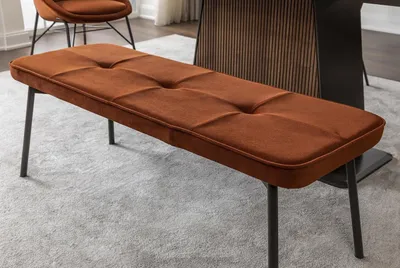 Image de Sièges Banc Banc en bois rembourré Tissu Moderne Orange Nouveau