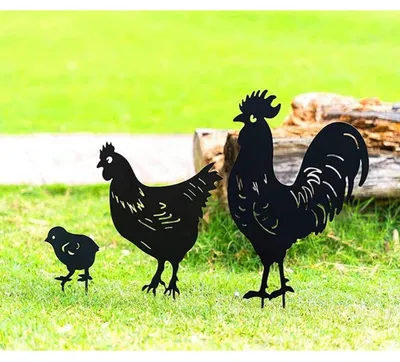 Produktbild von Gartenstecker Hühnerfamilie 3 Stück Eisen Rostoptik Dekoration