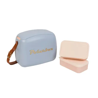 Produktbild von Kreher® Retro Kühlbox Polarbox 6L – Passive Kühlbox in Classic Blau mit 2 Lunchboxen – stilvolle Isolierbox im Vintage Design für Picknick, Camping