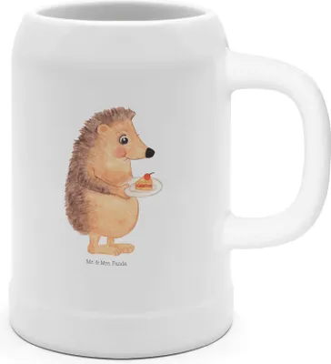 Produktbild von Mr. & Mrs. Panda Krug Igel Kuchenstück - Weiß - Geschenk, Kuchen, Gute Laune, Humpen, Backen, Steingutkrug, Bier Seidel, Torte, Geburtstagskuchen, Steinkrug