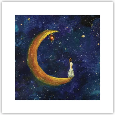 Produktbild von Poster - Poster ohne Rahmen - Mädchen auf der Mond - 30x30 cm - Wand Bild - Wanddeko - Wandbilder - Kunstposter - Wandposter - Bilder - Kunstdruck - Wanddekoration - Wandbild - P2XAC30x30-4575