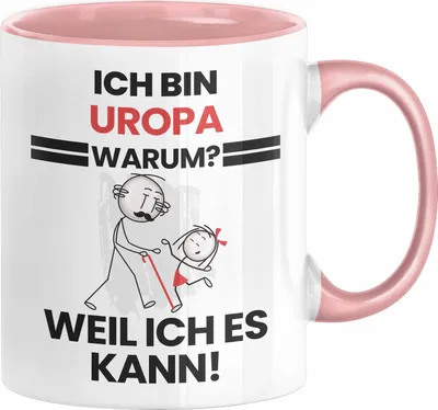 Produktbild von Uropa Geschenk Tasse Lustiger Spruch Ich Bin Uropa Warum Weil Ich Es Kann Geschenkidee Bester Uropa Geburtstag Kaffee-Becher (Rosa)