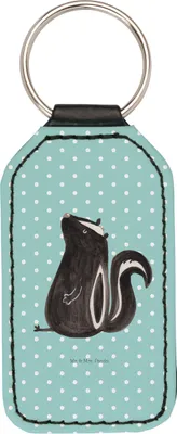 Produktbild von Mr. & Mrs. Panda Schlüsselanhänger Stinktier Sitzen - Türkis Pastell - Geschenk, Taschenanhänger, Wildtier, Recht, Skunk, Mit Spruch, schlüssel anhänger, schlüsselbund