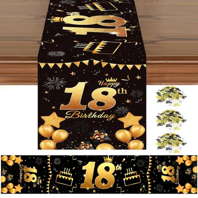 Tischläufer 75. Geburtstag, Schwarz-Gold, 180 x 35 cm