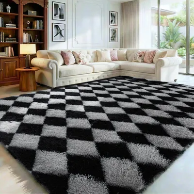Immagine prodotto di Tappeto alto pelo, motivo a scacchi, grigio e nero, 160x230 cm
