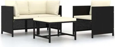Image de Maison Exclusive - Ensemble de salon de jardin 4 pièces avec coussins, en rotin synthétique noir