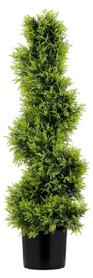 Produktbild von Künstliche Zypresse 90 cm in Spiralform, Kunstpflanze im Topf, UV-beständig für Innen- und Außenbereich, Dekoration für Wohnzimmer, Schlafzimmer, Büro und Garten