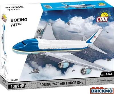 The image shows the packaging of a COBI Boeing 747 Air Force One model kit.