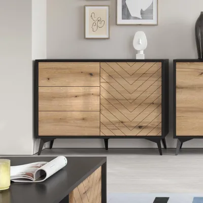 Produktbild von Jasper KSZ104 Kommode, Farbe Eiche evoke, schwarz, Breite 104 cm, Höhe 77 cm, Tiefe 39 cm