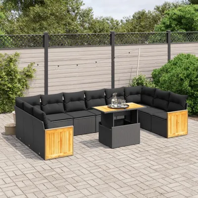 Produktbild von 11-tlg. Garten-Sofagarnitur - mit Kissen Schwarz Poly Rattan - Gartenmöbelset 3274128