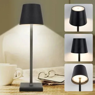 Produktbild von FORSMANO Tischlampe Kabellos, Dimmbare Touch LED Akku Tischlampe, 3000K-6500K, USB Aufladung, 3600mAh, für drinnen und draußen,10,7x10,7x39cm, Schwarz