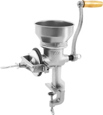 Produktbild von Getreidemühle manuell - Handkurbelmühle - Gusseisen - Kapazität 0,5 kg - Tischklemme bis 4,5 cm - Für Getreide, Kaffee und Nüsse - Silber