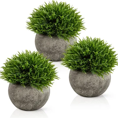 Produktbild von Set mit 3 realistischen künstlichen Pflanzen (13 cm) in Naturfasertöpfen | Dekoration für Wohnzimmer, Küche, Schlafzimmer, Flur, Tisch, Fensterbank, Büro, Badezimmer | Künstliche Pflanzen im Topf