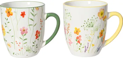 Produktbild von Tasse 10x9cm Keramik mit Blumenmotiv 1 Stück sortiert Weiß Grün Gelb