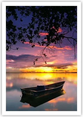 Produktbild von Poster - Poster ohne Rahmen - Boot Sonnenuntergang See Himmel - 70x100 cm - Wand Bild - Wanddeko - Wandbilder - Kunstposter - Wandposter - Bilder - Kunstdruck - Wandbild - P2XPA70x100-2967