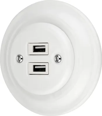 Image de Prise USB rétro encastrée 2 fois en porcelaine I PR1 blanc