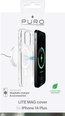 Imagen del producto de Funda transparente "Lite Mag" de Puro para iPhone 14 Plus.