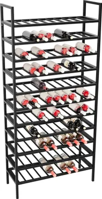 Produktbild von MetaloPro Weinregal Jerez – Schwarzes Metall-Flaschenregal Für 110 Weinflaschen, Robustes Design, Ideal Für Küche, Keller Oder Bar – 170x80x30cm