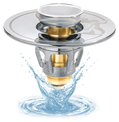 Produktbild von Mediashop Drain Magic 2-in-1 Universal-Waschbeckenstöpsel mit Abflusssieb | Messing, verchromt