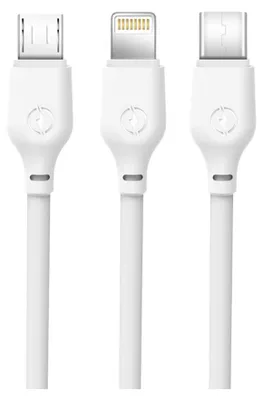 Obrázek produktu pro XO 3 v 1 nabíjecí kabel 2,1 A USB- Lightning + USB-C + micro-USB kabel datový kabel bílý