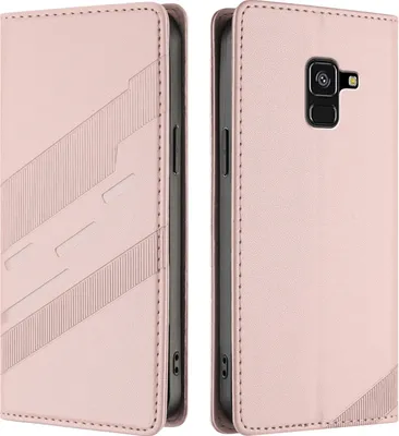 Produktbild von Hülle für Samsung Galaxy A8 2018, Kunstleder Brieftaschen Handyhülle mit Kartenfach und Standfunktion Pink