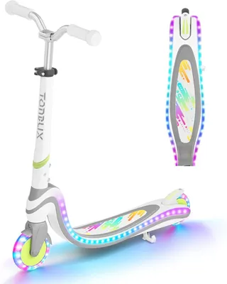 Produktbild von TONBUX Kinderroller für 3-12 Jahre, Kinderroller mit coolem beleuchteten Brett und PolyurethanRädern, Höhenverstellbar und leichtgewichtig, Weiß