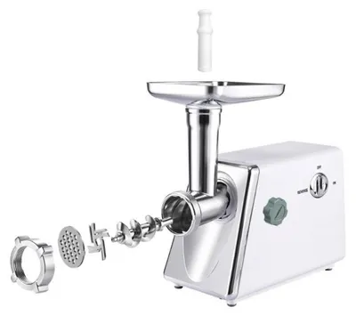 Obrázek produktu pro Verk 07556 Elektrický mlýnek na maso 600 W, 3 síta, plnička klobás, bílý