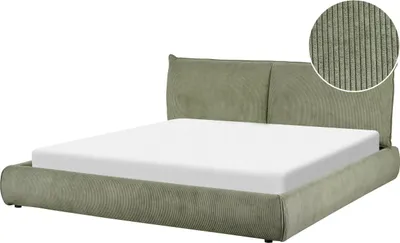 Produktbild von BELIANI Wasserbett Olivgrün aus Cord 180 x 200 cm mit Matratze Zubehör Gepolstertes Hohes Kopfteil Modern Bequem Schlafzimmer Ausstattung Möbel
