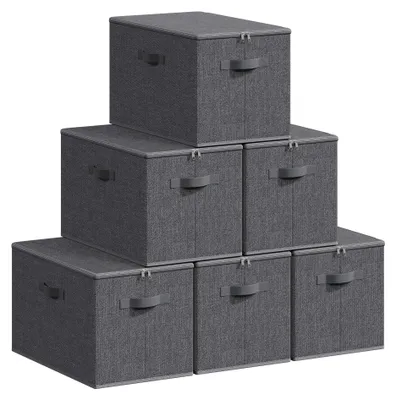 Produktbild von Aufbewahrungsbox mit Deckel, faltbare Stoffbox mit Griffen, Kleideraufbewahrungsbox, Vliesstoff, 6er-Set, 50 x 30 x 30 cm