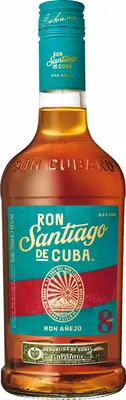 A bottle of Ron Santiago de Cuba 8 Year Old Anejo rum.
