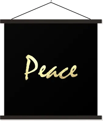 Produktbild von MuchoWow® Textilposter Zitat - Frieden - Gold - Schwarz 40x40 cm mit schwarzem Rahmen - Fotos