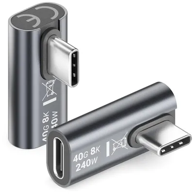 Produktbild von deleyCON USB-C Winkeladapter 90 Grad, 40Gbps, 240W, USB 4.0, Typ C, 2 Stück