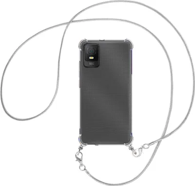 Produktbild von Handykette Backcover-Schutzhülle mit Band (Metall silberfarben) für TCL 403 (T431, 6.0'') - silberfarbene Snake-Kette