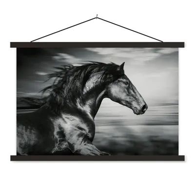 Produktbild von MuchoWow® Textilposter Pferd - Tiere - Schwarz - Weiß 120x80 cm mit schwarzem Rahmen - Wanddeko