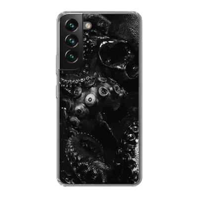 Produktbild von MuchoWow® Handyhülle Schutzhülle Hülle für Samsung Galaxy S22 Plus Nahaufnahme Oktopus auf schwarzem Hintergrund in schwarz und weiß Silikon Softcase Handy Hülle - Schutzabdeckung