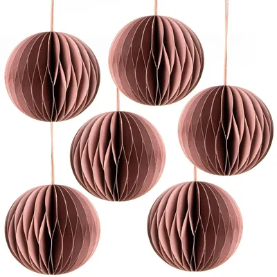 Produktbild von 6 Weihnachtskugeln Honeycomb altrosa Papier Kugeln Ø 8 cm