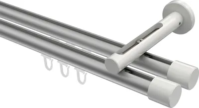 Produktbild von Interdeco Innenlaufstange / Gardinenstange mit Innenlauf Silbergrau / Weiß, Typ Siteno Santo (Kappe), 20 mm Ø 2-läufig, 600 cm
