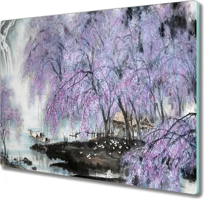 Produktbild von Coloray Schneidebrett Herdabdeckplatte 60x52 cm Kochplattenabdeckung Hackbrett Küchenbrett - Baumblüten Boote