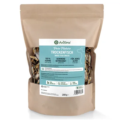 Produktbild von AniForte Trockenfisch für Hunde 200 g - Proteinreicher Natursnack aus Hering, natürlicher Hundesnack, unterstützt die Zahnpflege, Belohnungssnack