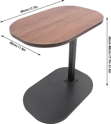 Obrázek produktu pro Stůl ve tvaru písmene C – výškově nastavitelný stolek k pohovce/posteli – výška 45–80 cm – otočná deska o 360° – armádní zelená barva