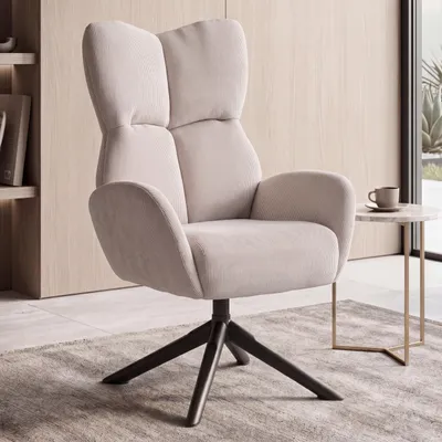 Produktbild von Loungesessel MCW-Q54, Cocktail-/Polster-/Relaxsessel Sessel Loungestuhl, drehbar Metall Cord (320g/m²) creme