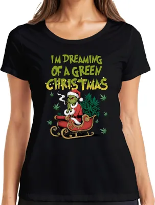Obrázek produktu pro I'm Dreaming of a green Christmas Weed Grinch Stoner - vánoční dámské tričko, černá, M