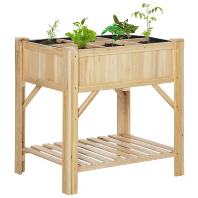 Produktbild von Outsunny Hochbeet Holz mit 6 Anbauflächen Blumenkasten Pflanztisch Vliesstoff