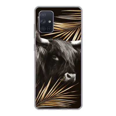 Produktbild von MuchoWow® Handyhülle Schutzhülle Hülle für Samsung Galaxy A51 Schottischer Highlander - Blätter - Gold Silikon Softcase Handy Hülle - Schutzabdeckung