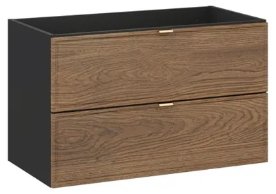 Image de Meuble sous vasque SAVIA 80 cm marron et noir – 2 tiroirs – suspendus
