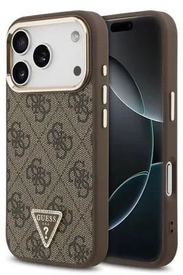 Produktbild von Guess Back Cover PolyurethanLeather 4G Strass Triangle Logo Gold Frame MagSafe iPhone 17 Pro/18 Pro brown