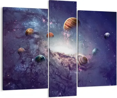 Produktbild von Bild auf Leinwand - Leinwandbild - 3 Teile - Kosmos Planeten die Sterne - 95x80cm - Wand Bild - Wanddeko - Wandbilder - Leinwanddruck - Bilder - Wanddekoration - Leinwand bilder - CB95x80-4851