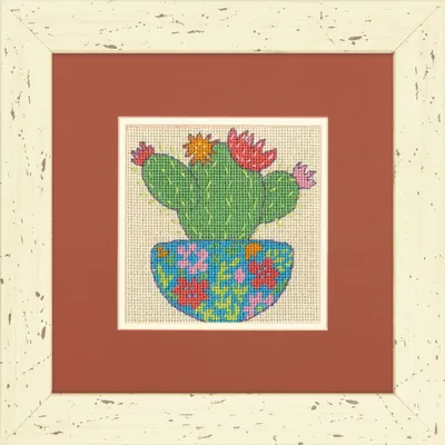Obrázok produktu pre Rozmery Sada gobelínov "Happy cactus", tlačený vyšívaný obrázok, 12,7x12,7cm
