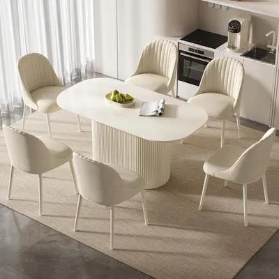 Immagine prodotto di Set tavolo da pranzo con 6 sedie, 160 cm, bianco. Design scandinavo, salvaspazio, facile da pulire