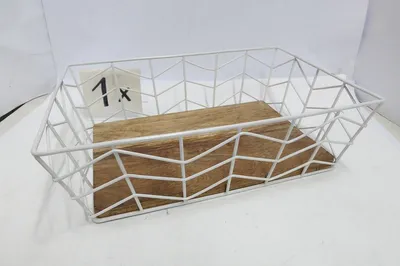 Produktbild von Gilde Schale, Korb, rechteckig, Metall, Mangoholz, weiß, naturfarben, VE 2 Höhe: 11.00 cm Breite: 36.00 cm Tiefe: 25.50cm 55824